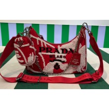 Prada Re-Edition 2005 Embroidered Drill shoulder bag 1BH204 Red 2023