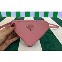 Prada Saffiano Leather Triangle mini-pouch bag 1NR015 Pink 2023