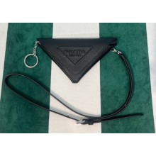 Prada Saffiano Leather Triangle keychain trick 1TL445 Black 2023