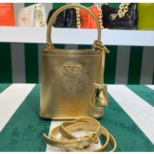 Prada Small Saffiano Leather Panier Bag 1BA217 Gold 2023