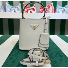 Prada Small Saffiano Leather Panier Bag 1BA217 White 2023