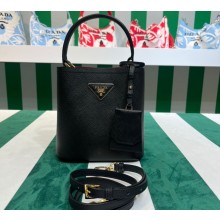 Prada Small Saffiano Leather Panier Bag 1BA217 Black 2023