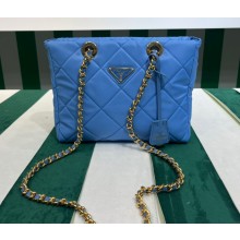 Prada padded nylon chain Shoulder bag 1BG468 Light Blue 2023