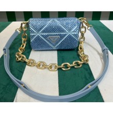 Prada Satin mini bag with crystals 1BD329 Blue 2023