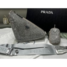 Prada Triangle Satin bag with crystals 1NE190 Gray 2023