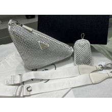 Prada Triangle Satin bag with crystals 1NE190 White 2023