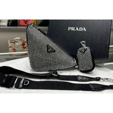 Prada Triangle Satin bag with crystals 1NE190 Black 2023