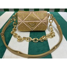Prada Satin mini bag with crystals 1BD329 Gold 2023