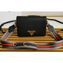 Prada Vitello Daino Double Leather Shoulder Bag 1BD102 Black 2023