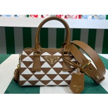 Prada Symbole embroidered fabric top-handle 1BB846 Brown 2023