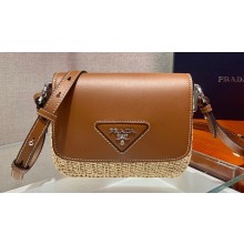 Prada Raffia and Leather Shoulder Bag 1BD243 Brown 2023