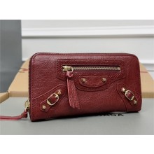 balenciaga zippy long wallet in sheepskin burgundy 2023