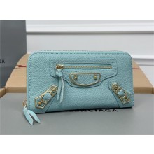 balenciaga zippy long wallet in goatskin green 2023