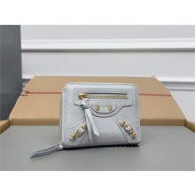 balenciaga small zippy wallet in sheepskin light gray 2023