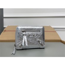 balenciaga small zippy wallet in sheepskin silver 2023