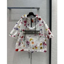dior White Technical Fabric with Red Multicolor Florilegio Motif Short-Sleeved Hooded Short Anorak 2023