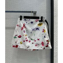dior White Technical Fabric with Red Multicolor Florilegio Motif shorts 2023