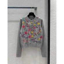 dior gray Cashmere Knit with Red Multicolor Florilegio Motif 2023
