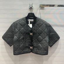 dior Black Quilted Technical Taffeta Macrocannage Short-Sleeved Peacoat 2023