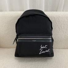 saint laurent embroidered city backpack in canvas black 2024(original quality)