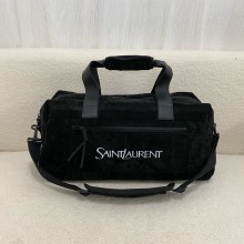 saint laurent jacquard duffle bag in canvas/calfskin black 2024(original quality)