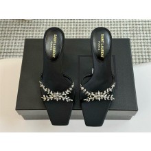 saint laurent LIZ mules in satin crepe and rhinestones black 2024 