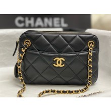 Chanel Shiny Lambskin & Gold-Tone Metal BLACK Mini Camera Case AS5190 2024