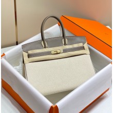 Hermes Birkin 35 Bag gray In canvas/swift Leather With gold hardware 2025