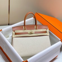Hermes Birkin 35 Bag brown In canvas/swift Leather With gold hardware 2025
