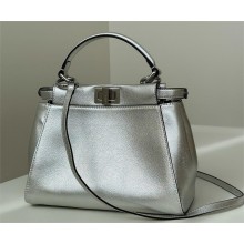 Fendi Peekaboo Iconic Mini Bag in Nappa Leather silver 2025
