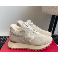 Roger Vivier suede leather sneakers with shearling white 2024