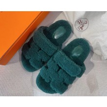 Hermès  Chypre shearling mules green 2024