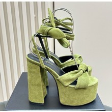 Saint Laurent Heel 14cm platform sandals in suede calfskin green 2024