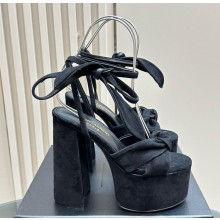 Saint Laurent Heel 14cm platform sandals in suede calfskin black 2024