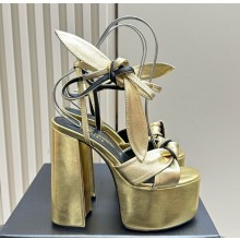 Saint Laurent Heel 14cm platform sandals in calfskin gold 2024