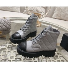 Chanel Crinkled Calfskin Quilting Combat Boots grey 2024
