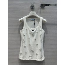 prada Ribbed knit jersey top with embroidery white 2023