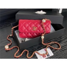 Chanel Shiny Lambskin Flap Phone Holder with Chain Ap4284 red 2024