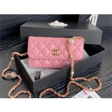 Chanel Shiny Lambskin Flap Phone Holder with Chain Ap4284 pink 2024