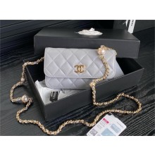 Chanel Shiny Lambskin Flap Phone Holder with Chain Ap4284 gray 2024