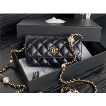 Chanel Shiny Lambskin Flap Phone Holder with Chain Ap4284 black 2024