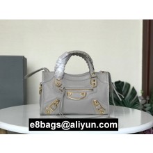 BALENCIAGA SHEEPSKIN CLASSIC METALLIC GOLD EDGE MINI CITY BAG  Elephant Grey