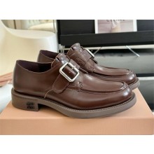 Miu Miu Leather brogue shoes 5E320E coffee 2024SS