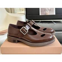 Miu Miu Leather T-bar shoes 5E318E coffee 2024SS