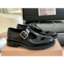 Miu Miu Leather T-bar shoes 5E318E black 2024SS