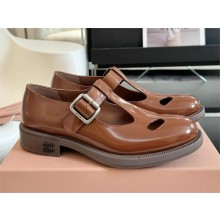 Miu Miu Leather T-bar shoes 5E318E maroon 2024SS