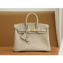 Hermes birkin 25 bag in ostrich leather beige handmade
