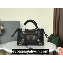 BALENCIAGA SHEEPSKIN CLASSIC METALLIC GOLD EDGE MINI CITY BAG BLACK