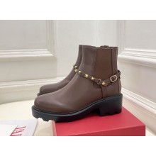 VALENTINO GARAVANI ROCKSTUD CALFSKIN ANKLE BOOT heel 5cm coffee 2024