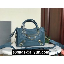 BALENCIAGA SHEEPSKIN CLASSIC METALLIC GOLD EDGE MINI CITY BAG NAVY BLUE